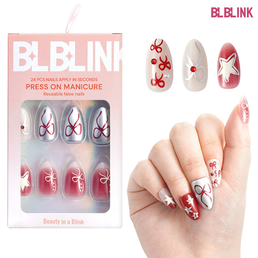 BLBLINK Multicolor Almond Press-On Nails, 24pcs – Medium Length, Glamnetic Fake Nails
