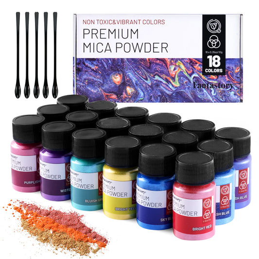 Premium Mica Powder Pearlescent Color Pigment, 18 Colors Art Set for Epoxy Resin, 0.35oz/10g