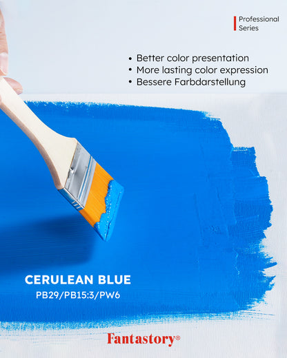 Fantastory Professional Deep Hue Acrylic - Blue (150ml/5oz) - Extreme Coverage + Precise Color Matching, Recommended by Professionals for Canvas/Wood/Clay/Fabric/Ceramic
