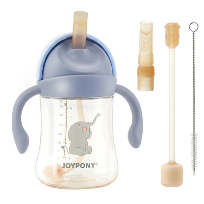 Joypony Sippy Cups for Toddlers 1-3, Spill Proof Weighted Straw Cup with Handle for Baby 6 Months + old, 1 Silicone Straws, PPSU, BPA Free, 9 oz (Blue)
