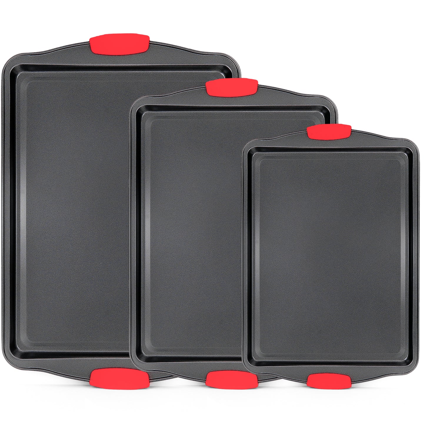 Katbite 3-Piece Nonstick Carbon Steel Bakeware Set with Silicone Handles, Black