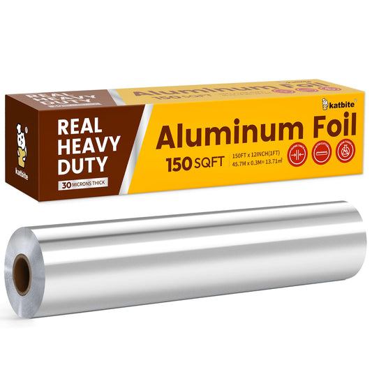 Katbite Aluminum Foil Heavy Duty Aluminum Foils Roll with Serrated Cutter,12inx150SQ.FT