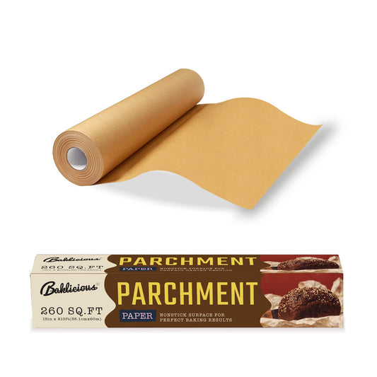 Baklicious 15 in x 210 ft, 260 Sq.ft, Non-Stick Baking Paper, Food Grade Cooking Paper for Bread