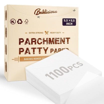 Baklicious Parchment Paper Sheets, 1100 Count, 5.5 Inch Pre-Cut Square, Non-Stick Greaseproof, 1 Pack