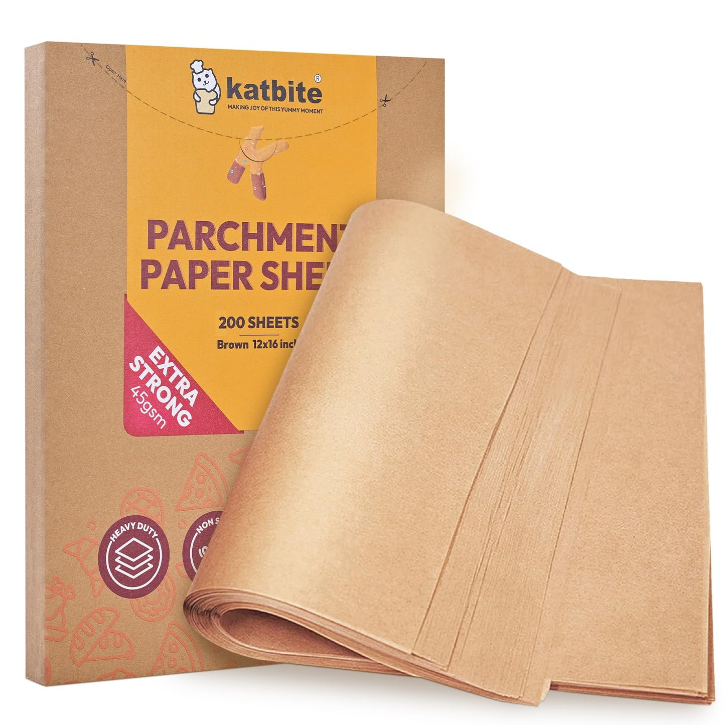 Katbite Heavy Duty Unbleached Parchment Paper for Baking, 12x16 inch, 200 Pcs