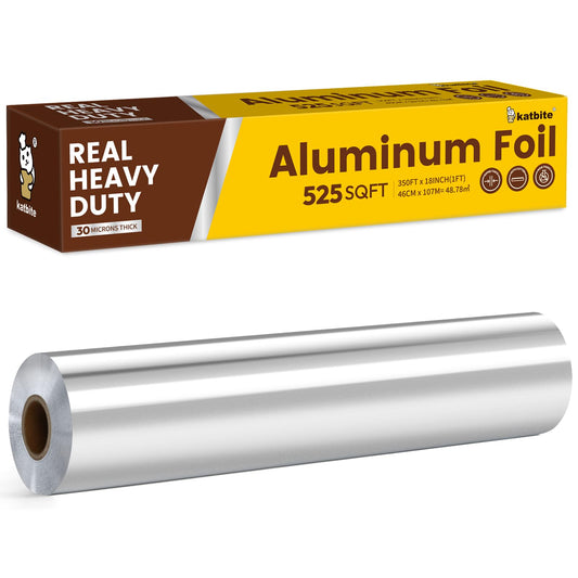 Katbite Heavy Duty Aluminum Foil 30 Micron Thick Strong Heavy Duty Foil Aluminum Roll Food Wraps,18 inch,525 Square Feet