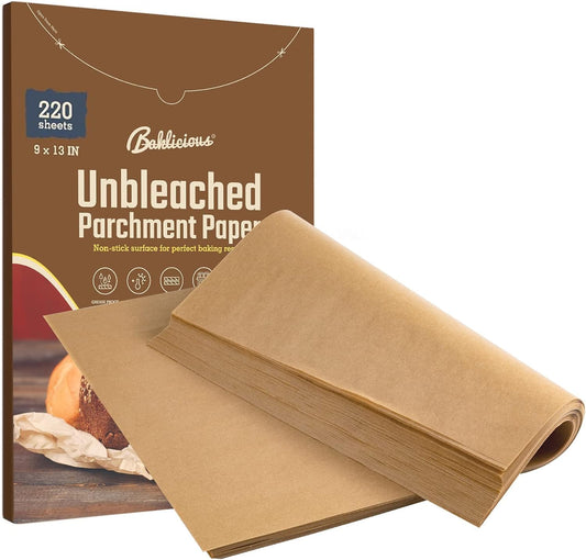 Baklicious 220 Pcs 9x13 Unbleached Pre-cut Parchment Paper Baking Sheets for Oven