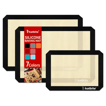 Katbite Silicone Baking Mat 3PCS 11.6 in x 16.5 in Reusable & Nonstick Bakeware Mats,Black