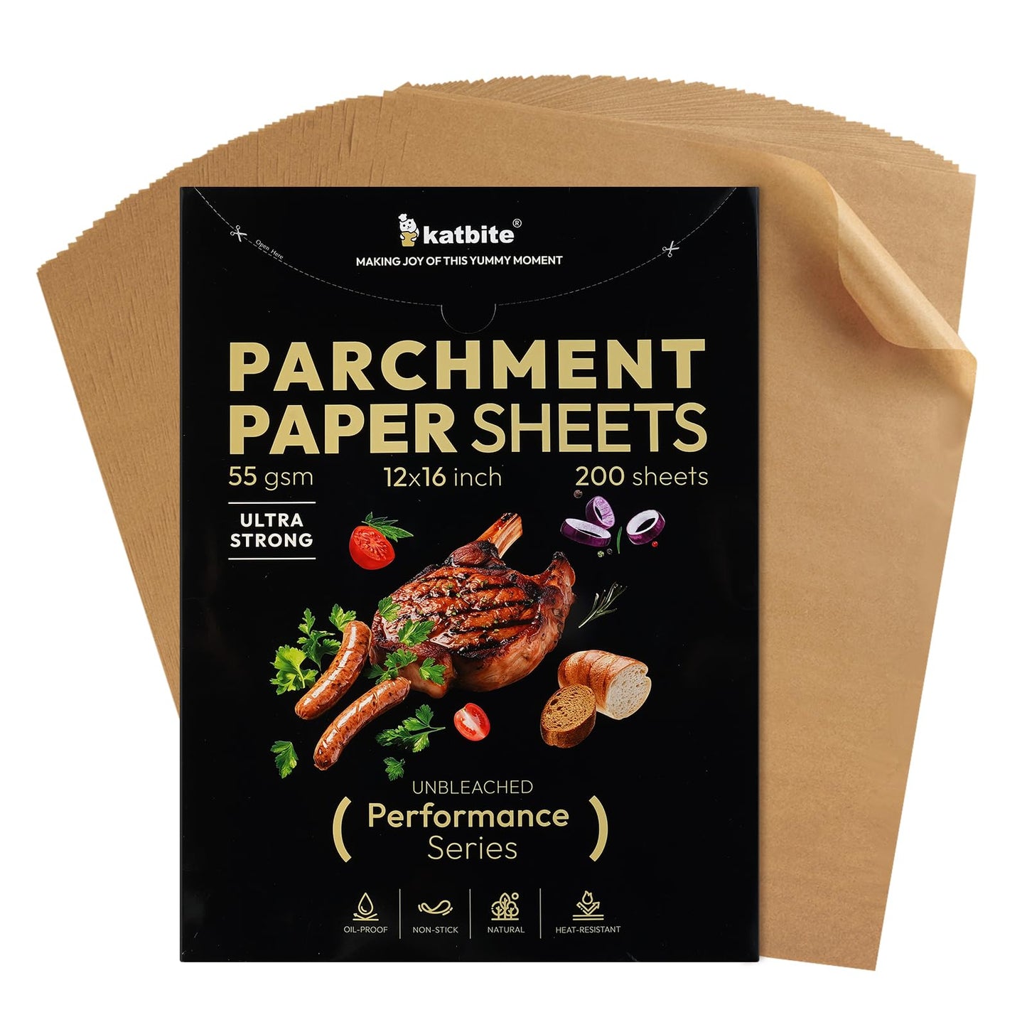 Katbite 200 Pcs Unbleached Parchment Paper Sheets, 12x16 Inch, Performance Non-Stick Baking Paper