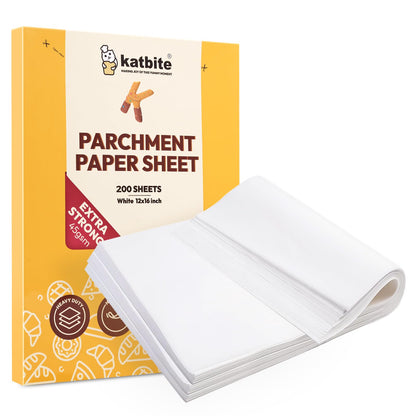 Katbite 200 Pcs 12x16 inch Heavy Duty Unbleached Flat Parchment Paper for Baking,White