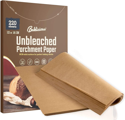 Baklicious 220PCS 12x16inch Brown Heavy Duty Unbleached Parchment Paper