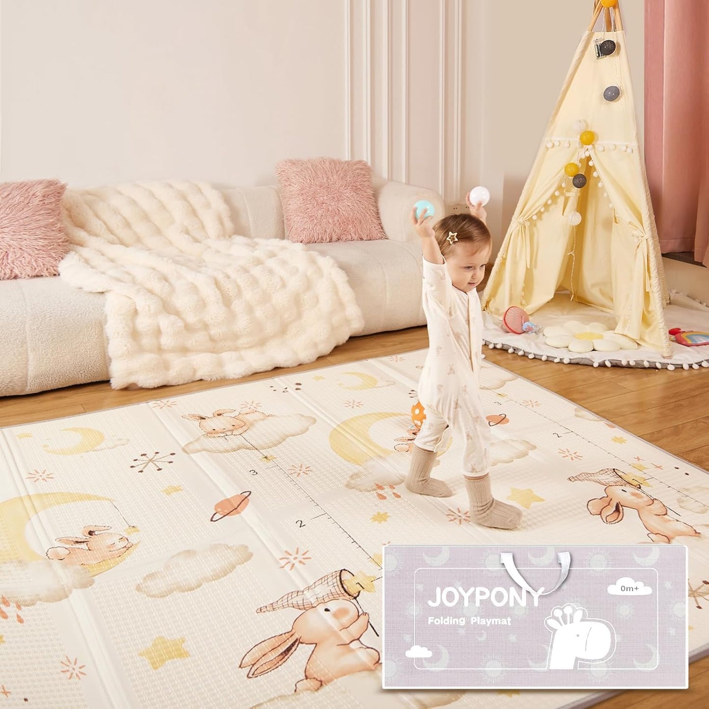 Joypony Large Baby Play Mat, 50 x 50 in, Foldable, Double-Sided, for Babies and Toddlers