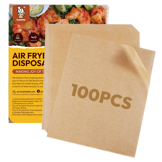 Katbite air fryer liners Parchment Paper, 9 x 11 inch, 100 count, disposable, non-stick, oil-resistant sheets for toaster oven and XL air fryer