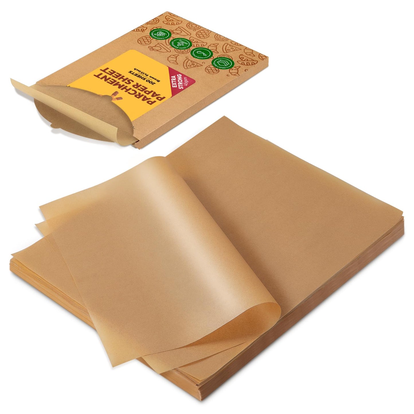 Katbite 9x13 inch 200 Pcs Heavy Duty Unbleached Parchment Paper, Brown