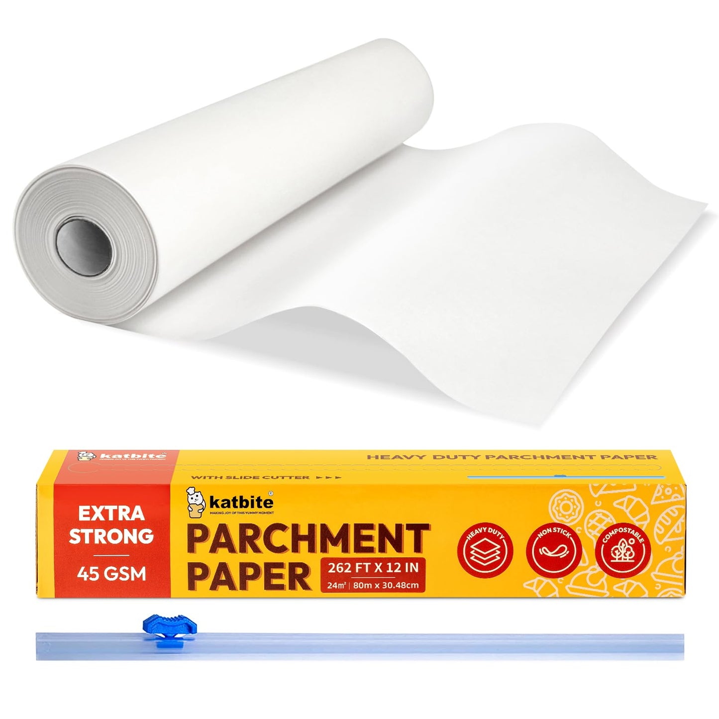 Katbite Heavy Duty Parchment Paper Roll for Baking, Non-Stick Baking Paper Roll,12 in x 262 ft