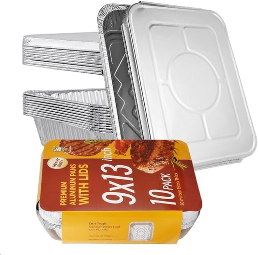 Katbite 9x13 inch (10 Packs) Disposable Aluminum Foil Pans With Lids Foil Baking Pans Rectangular Aluminum Baking Pans