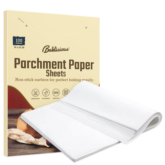 Baklicious Heavy Duty Precut Non-Stick Parchment Paper, 16x24 inch, 100 Sheets, White