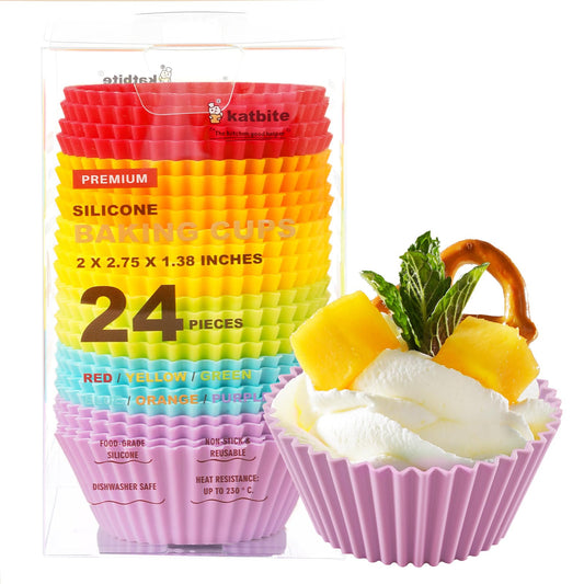 Katbite Silicone Cupcake Liners, 24 Count Cupcake Baking Cups, Rainbow Multi-Color