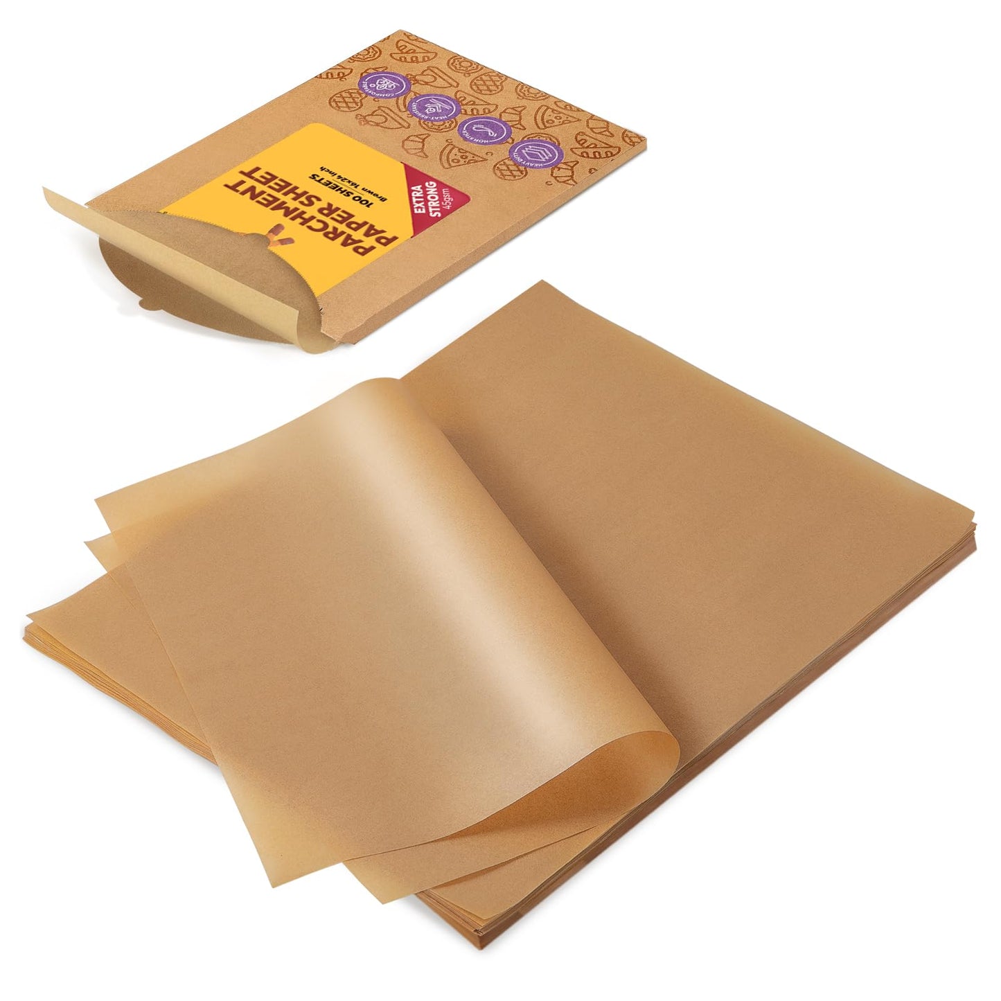 Katbite 100 Precut Flat Unbleached Nonstick Parchment Paper Sheets, 16x24 inches