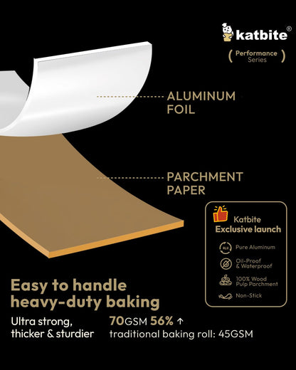 Katbite Parchment Paper Aluminum Baking Roll 12in x 60ft, Unbleached Parchment Baking Paper Roll