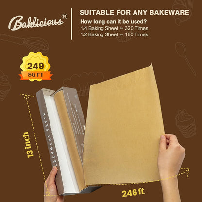 Baklicious Non-Stick Baking Paper Roll, 13 in x 242 ft, 1 Roll, Food Grade for Bread
