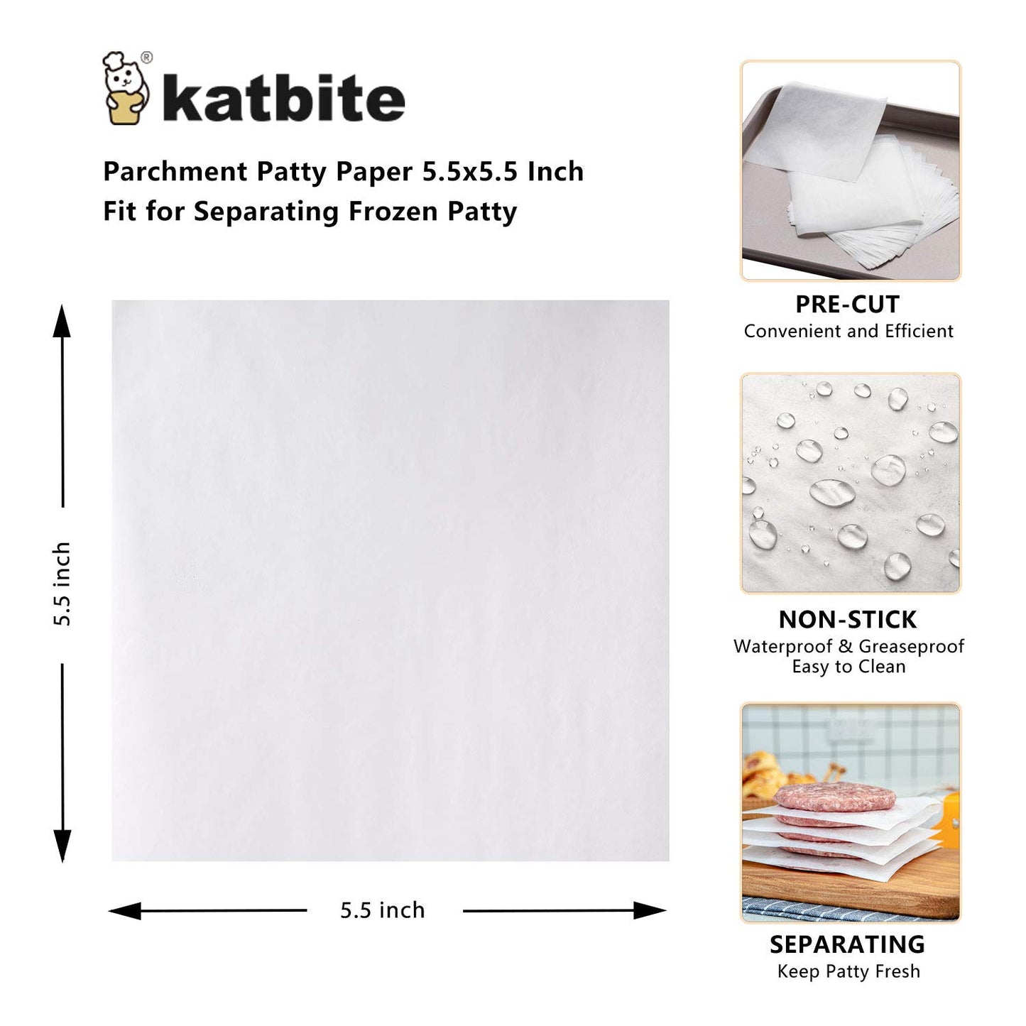 Katbite Patty Paper 1000Pcs, 5.5"x5.5" Parchment Paper Sheets for Wrapping Food