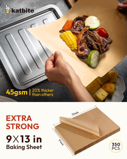 Katbite 9x13inch 350Pcs Parchment Paper Sheets,Heavy Duty Unbleached Baking Paper Non-stick Air Fryer Liners