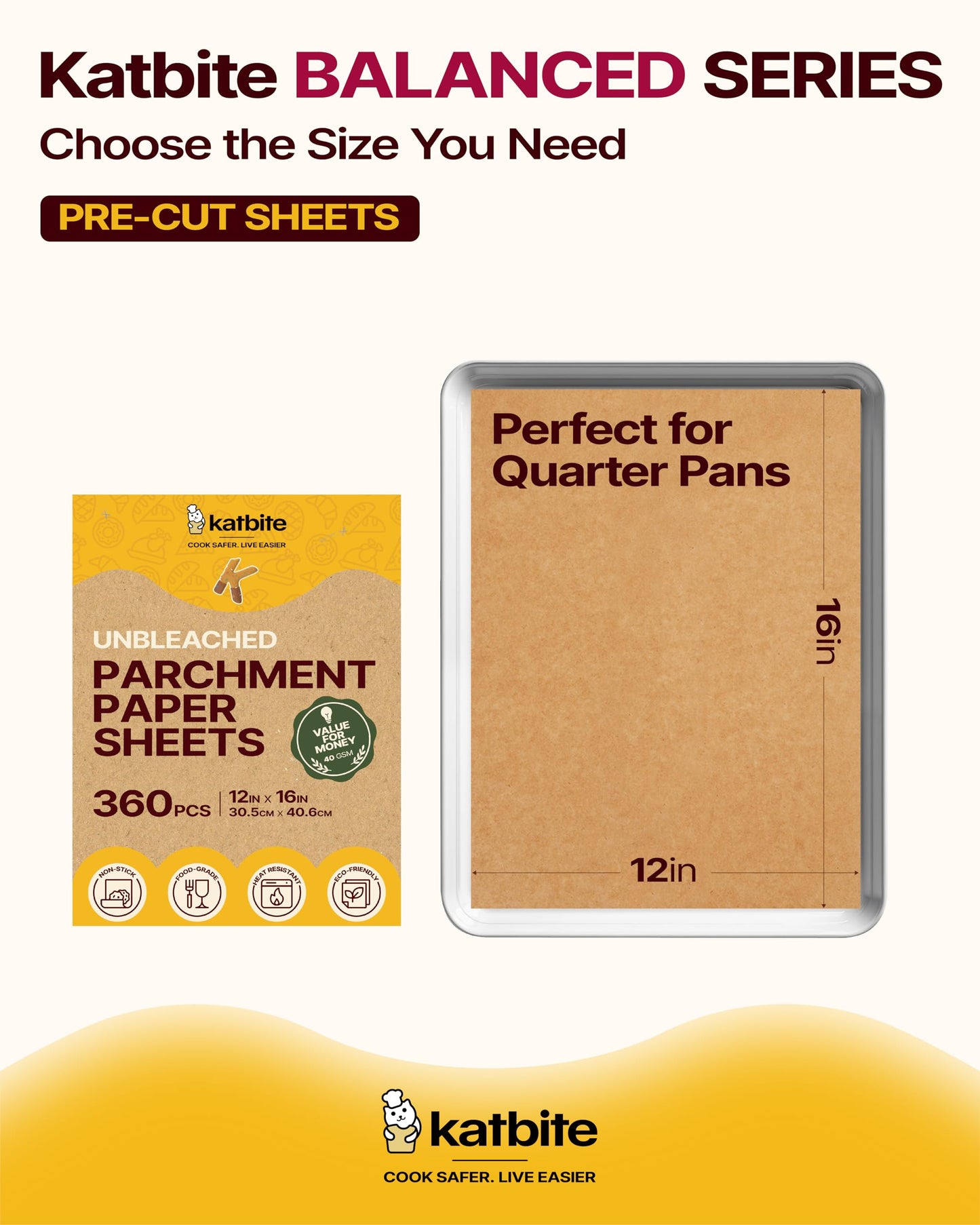 Katbite Parchment Paper Sheets, 360 Count, 12 x 16 in, Precut Unbleached Heavy Duty Nonstick Baking Paper