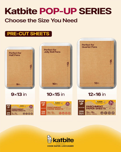 Katbite Heavy Duty Pop-Up Parchment Paper Sheets, 9 x 13 inch, 200 count, Unbleached Non-Stick Precut Baking Paper