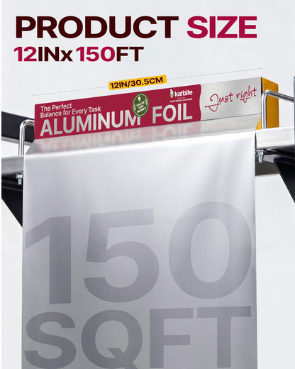 Katbite Aluminum Foil Roll 2 Pack, 12 in x 150 sq ft Each, Food Safe Heavy Duty Tin Foil Wrap with Easy Cutter