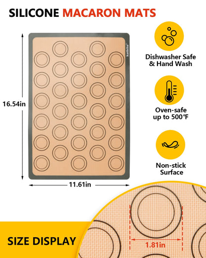 Katbite Macaron Silicone Baking Mats Set of 2 Half Sheet (11 5/8" x 16 1/2") Reusable & Nonstick Silicone Bakeware Mats