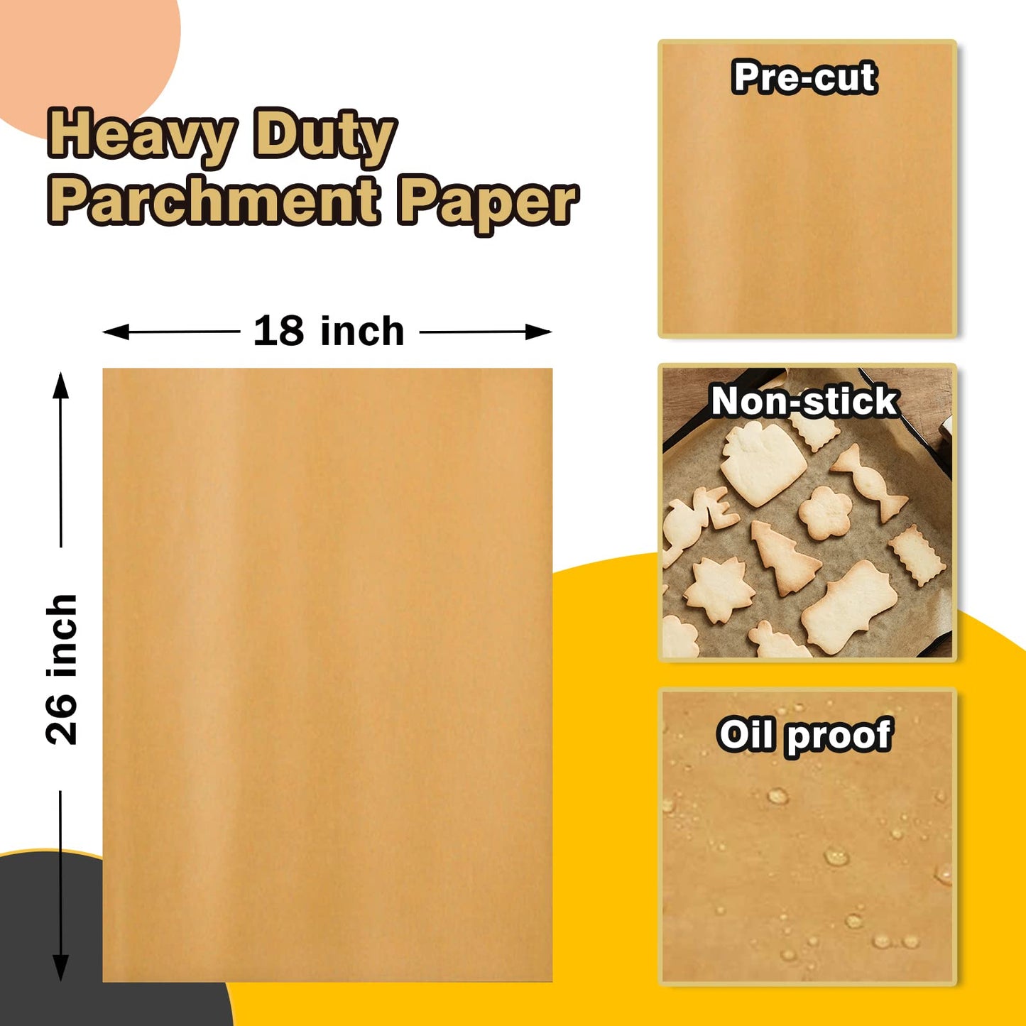 Katbite 200Pcs 18x26 inches Parchment Paper Sheets, Heavy Duty Unbleached Baking Paper