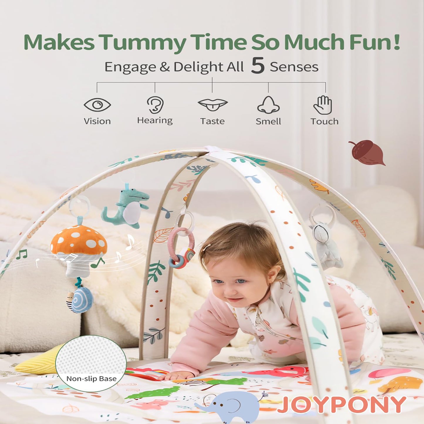 Baby Play Gym & Activity Mat, Soft Tummy Time Mat with 7 Detachable, Activity Gym