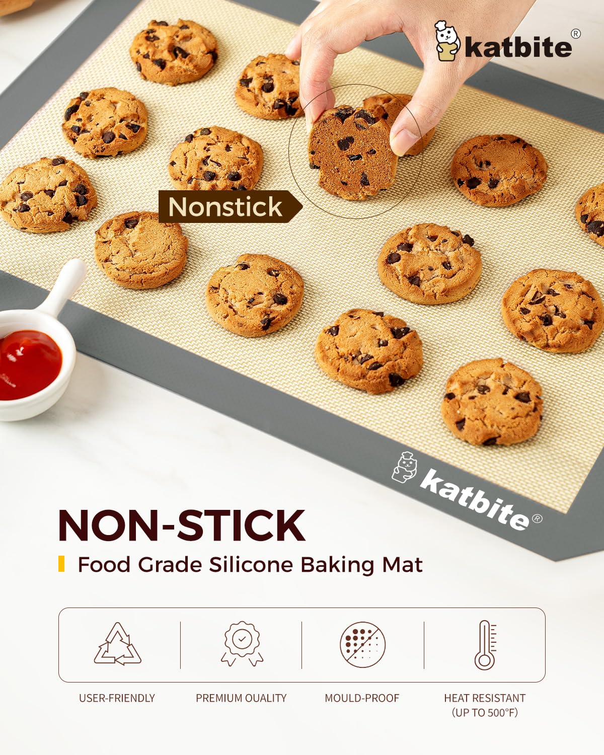 Katbite Grey Silicone Baking Mat Set