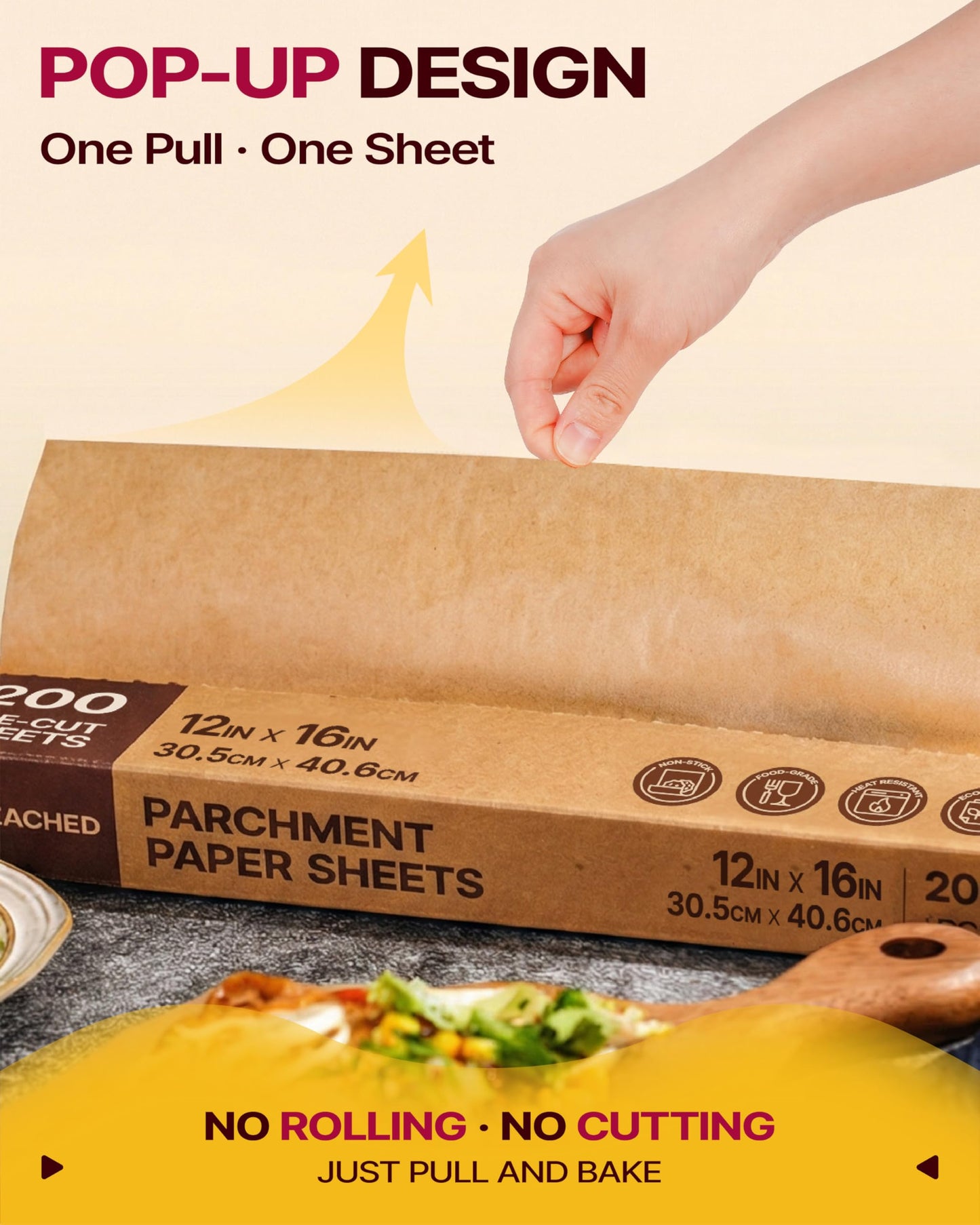Katbite Pop-Up Parchment Paper Sheets, 200 Count, 12 x 16 in, Precut Unbleached Nonstick Baking Paper