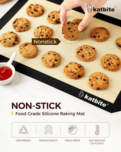 Katbite Silicone Baking Mat 3PCS 11.6 in x 16.5 in Reusable & Nonstick Bakeware Mats,Black