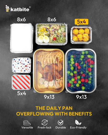 Katbite 100 Count 1 Lb/16 Oz Aluminum Pans (5" X 4"), Mini Aluminum Pans With Lids, Disposable Aluminum Foil Pans