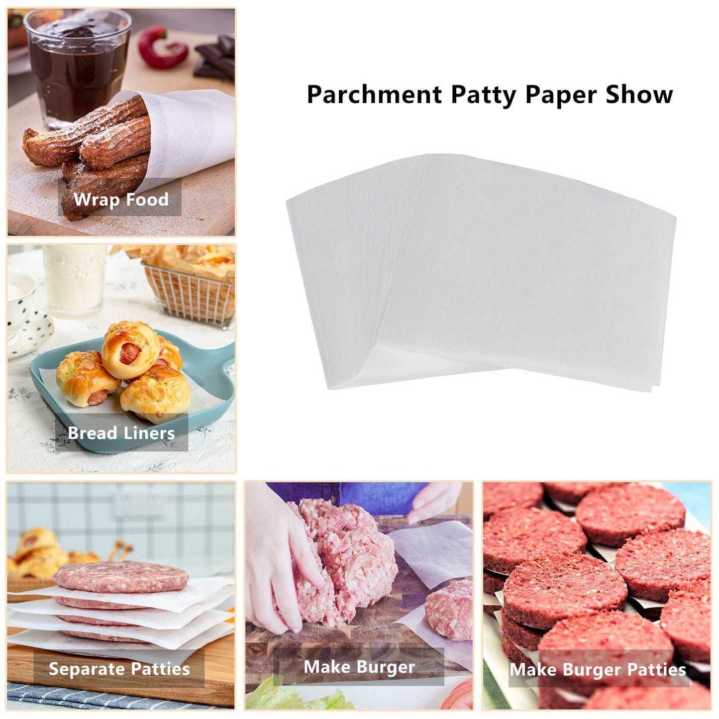 Katbite Patty Paper 1000Pcs, 5.5"x5.5" Parchment Paper Sheets for Wrapping Food