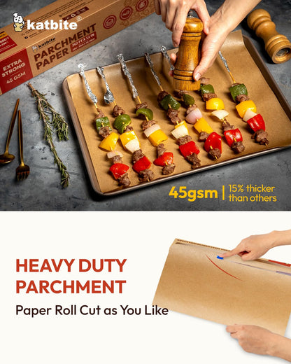 Katbite Unbleached Parchment Paper Roll for Baking, 12in x 262ft, 260 Sq.Ft, Brown with Slide Cutter