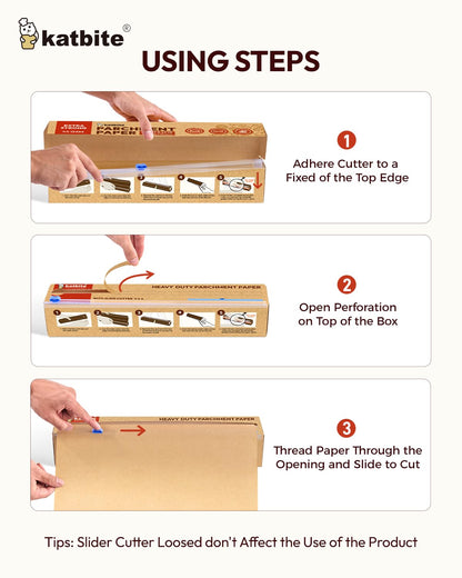 Katbite Unbleached Parchment Paper Roll for Baking, 12in x 262ft, 260 Sq.Ft, Brown with Slide Cutter