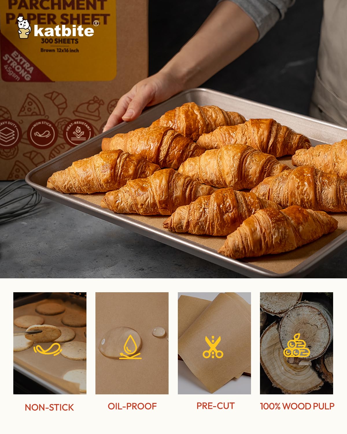 Katbite 300 Sheets 12x16 in Parchment Paper, Heavy Duty Baking Paper, Unbleached Non-Stick Sheets