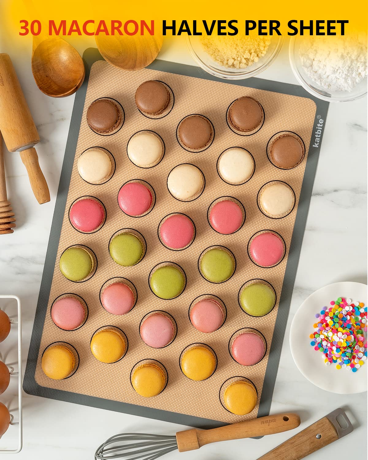 Katbite Macaron Silicone Baking Mats Set of 2 Half Sheet (11 5/8" x 16 1/2") Reusable & Nonstick Silicone Bakeware Mats