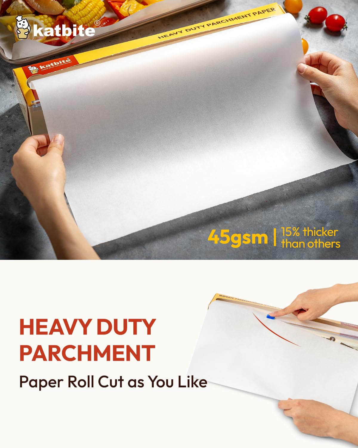 Katbite Heavy Duty Parchment Paper Roll for Baking, Non-Stick Baking Paper Roll,12 in x 262 ft