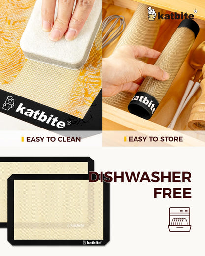 Katbite Silicone Baking Mat 3PCS 11.6 in x 16.5 in Reusable & Nonstick Bakeware Mats,Black