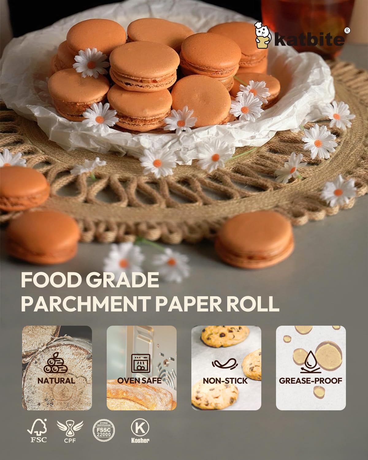 Katbite Value Pack Parchment Paper Roll with Serrated Cutter, 15in x 242ft, 300 Sq. Ft, White