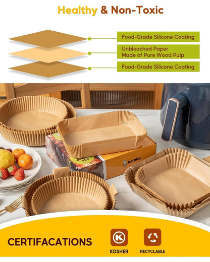 Katbite Air Fryer Liners Disposable 130PCS, 8.6x5.5'' Rectangle Liners For Air Fryer Basket