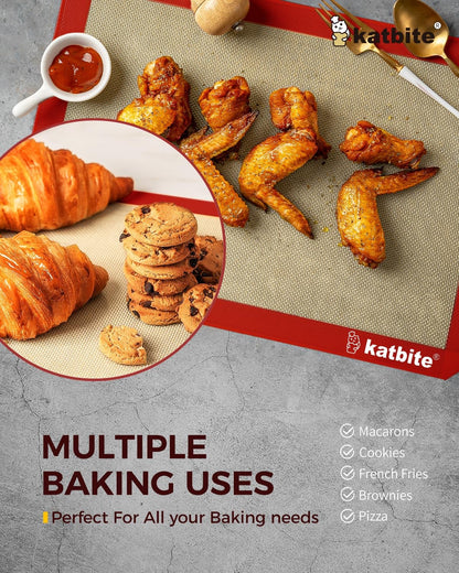 Katbite Silicone Baking Mat 3PCS 11.6 in x 16.5 in Reusable & Nonstick Bakeware Mats,Red