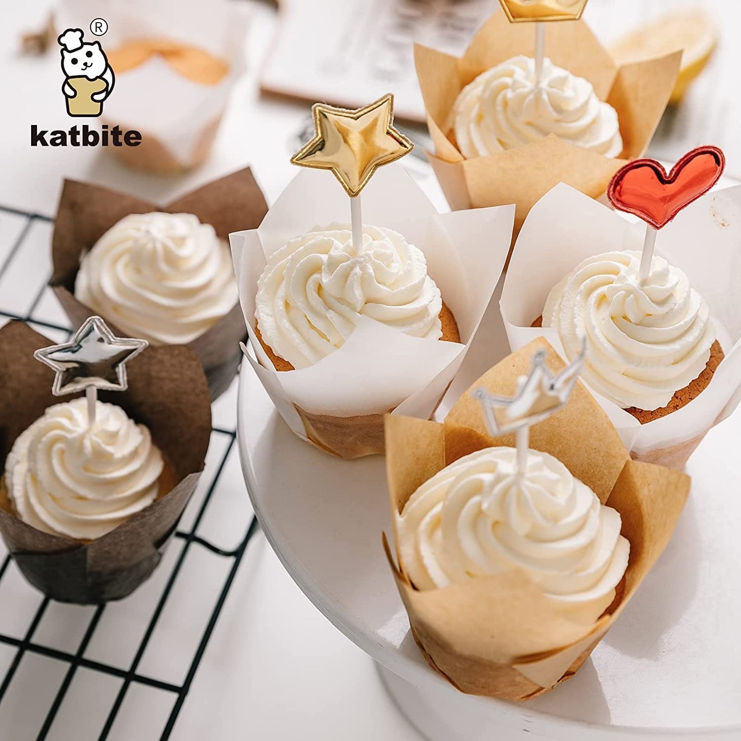 Katbite Tulip Cupcake Liners 200PCS, Muffin Baking Cupcake Liners Holders, Baking Cups, Cupcake Wrapper for Party, Wedding, Birthday, (Nature)