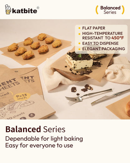Katbite 130 Pcs 9x13 Inch Unbleached Parchment Paper Sheets, Non-Stick, Balanced Series