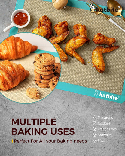 Katbite Silicone Baking Mat 3PCS 11.6 in x 16.5 in Reusable & Nonstick Bakeware Mats,Dark Blue
